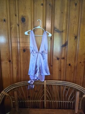 SHEIN Lavender Satin Deep V Romper